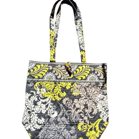 Vera Bradley Handbags - Vera Bradley Baroque Quilted Tote Bag Yellow Gray Floral Retired Pattern
